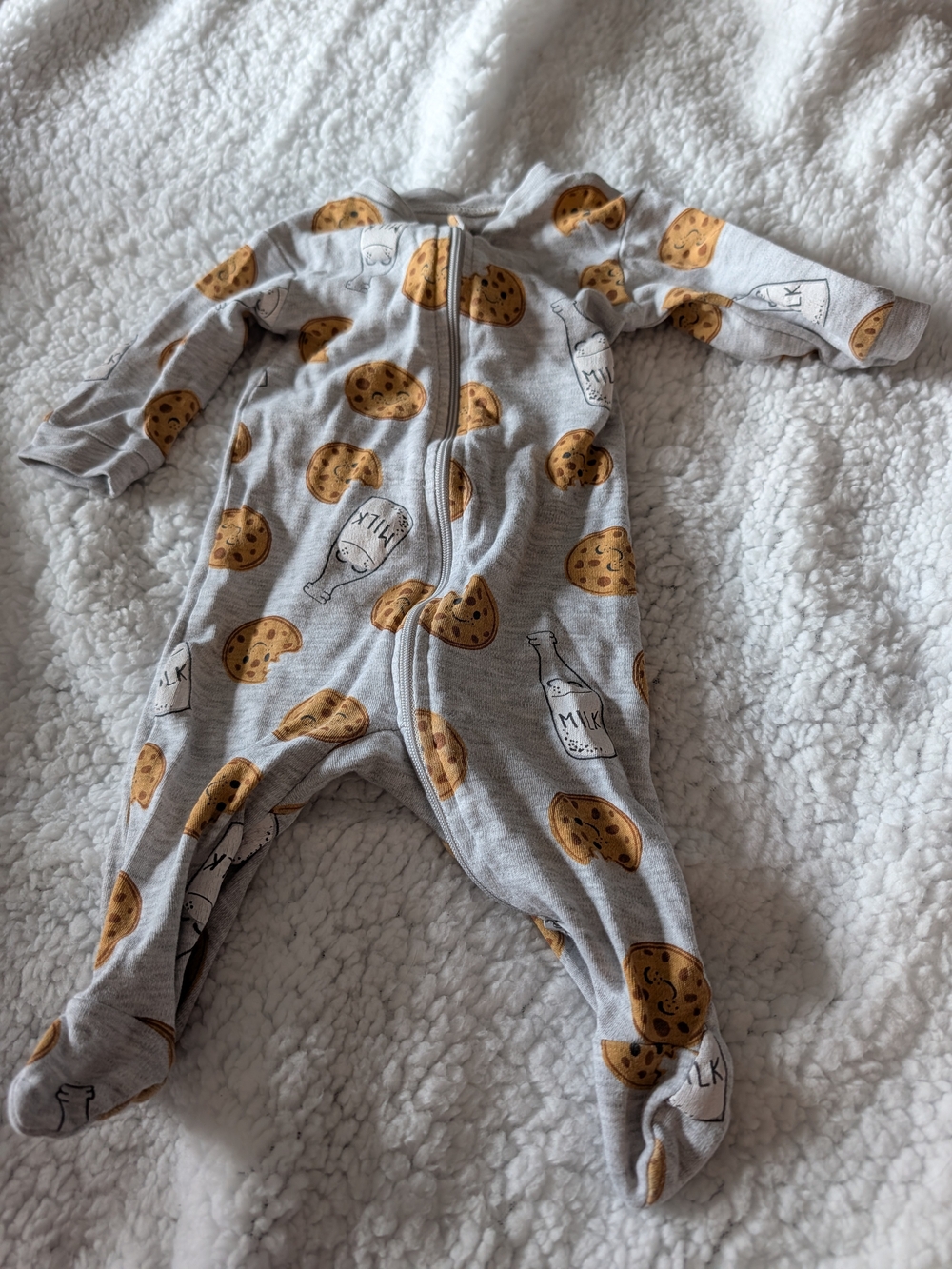 George Gray Footed One-Piece with Cookie & Milk Bottle Print